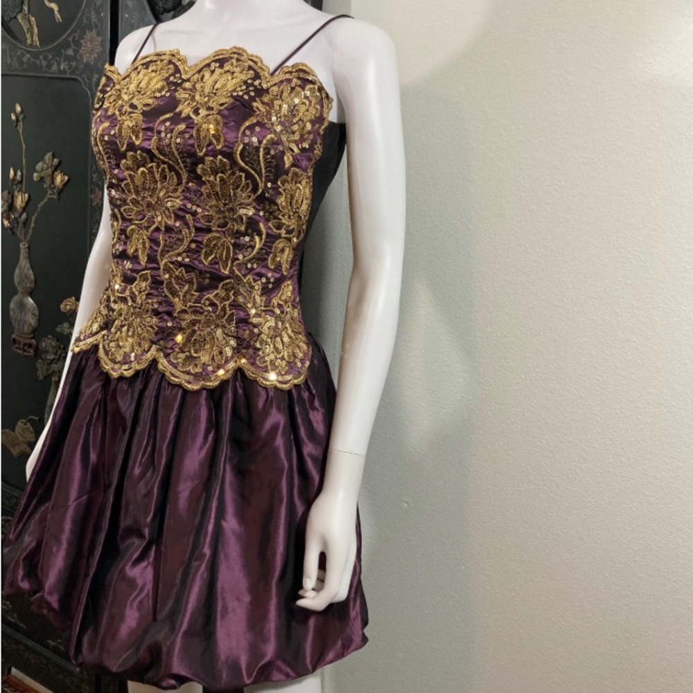 Vintage 1990’s Purple and Gold Mini, Sequin Party Dress, Jessica McClintock - Picture 5 of 9